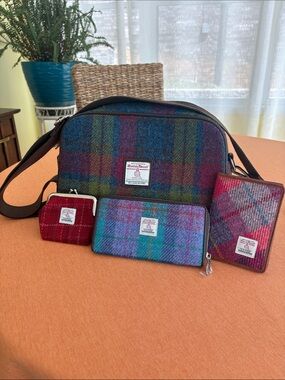 NWOT  Harris Tweed Multicolor Plaid Crossbody Bag with Wallet Set